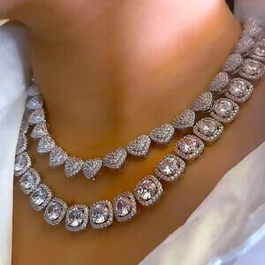 Silver Crystal Heart Paved Necklace